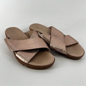 Sorel Metallic Rose Crossband Slide Sandals - Womens 9.5